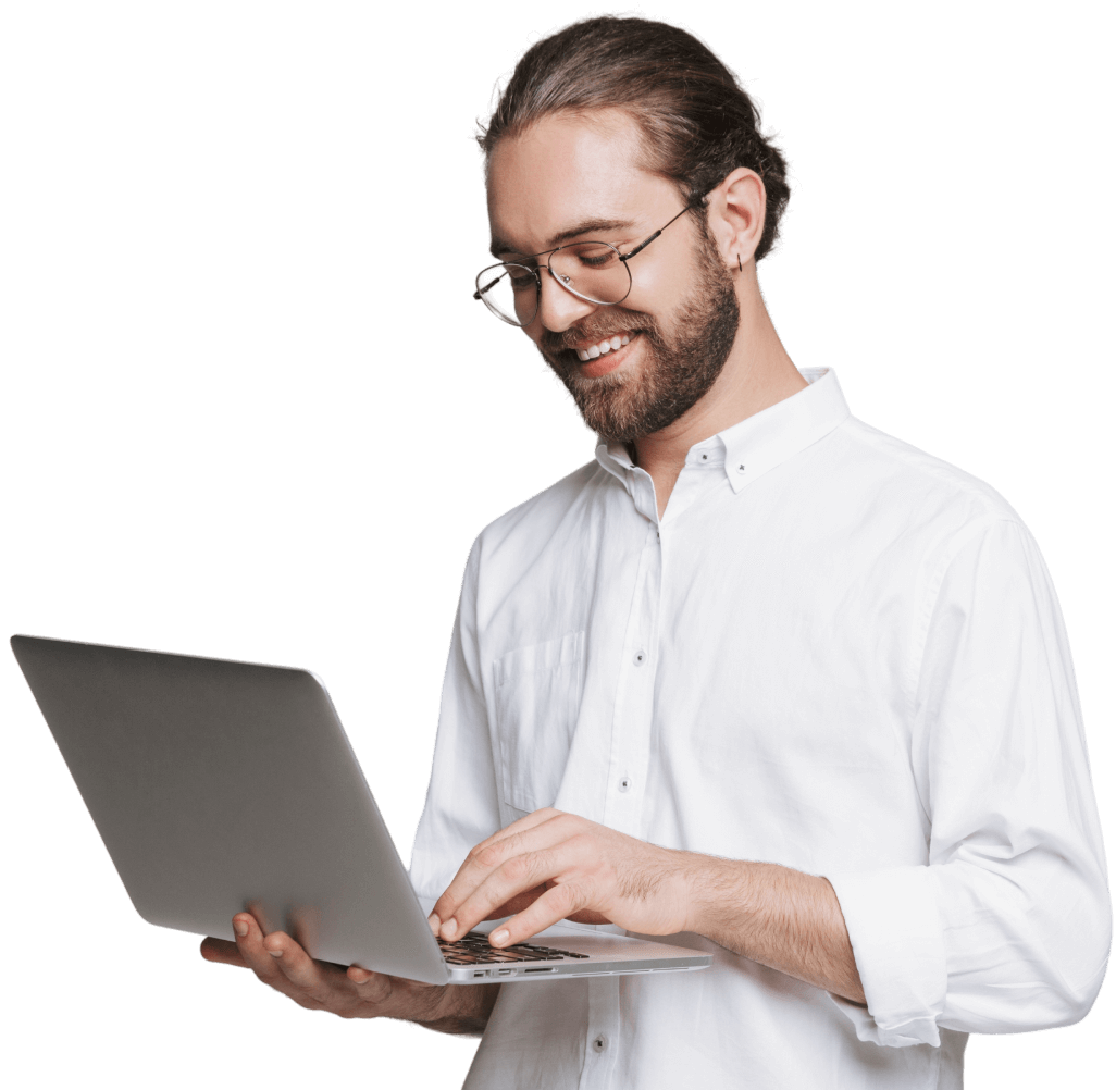 Young man holding Laptop